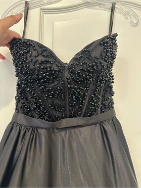 Sherri Hill Black Beaded Strapless Evening Gown